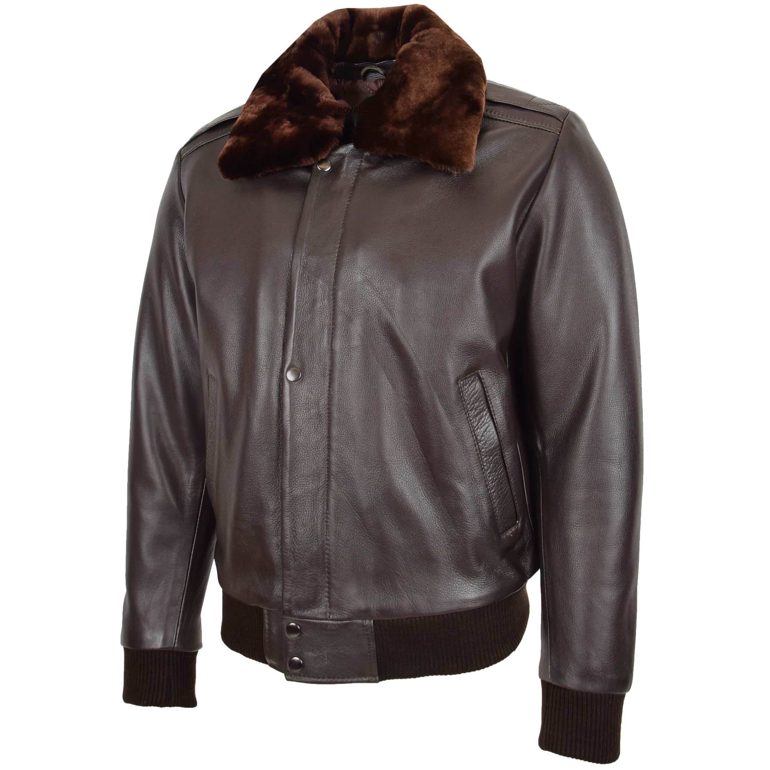 BUNERI Piloto Cuero Leroy Marrón Bomber Cuello Desmontable - Imagen 5