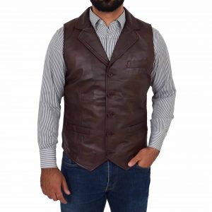 BUNERI de Cuero Calvin Marrón Abotonado Gilet