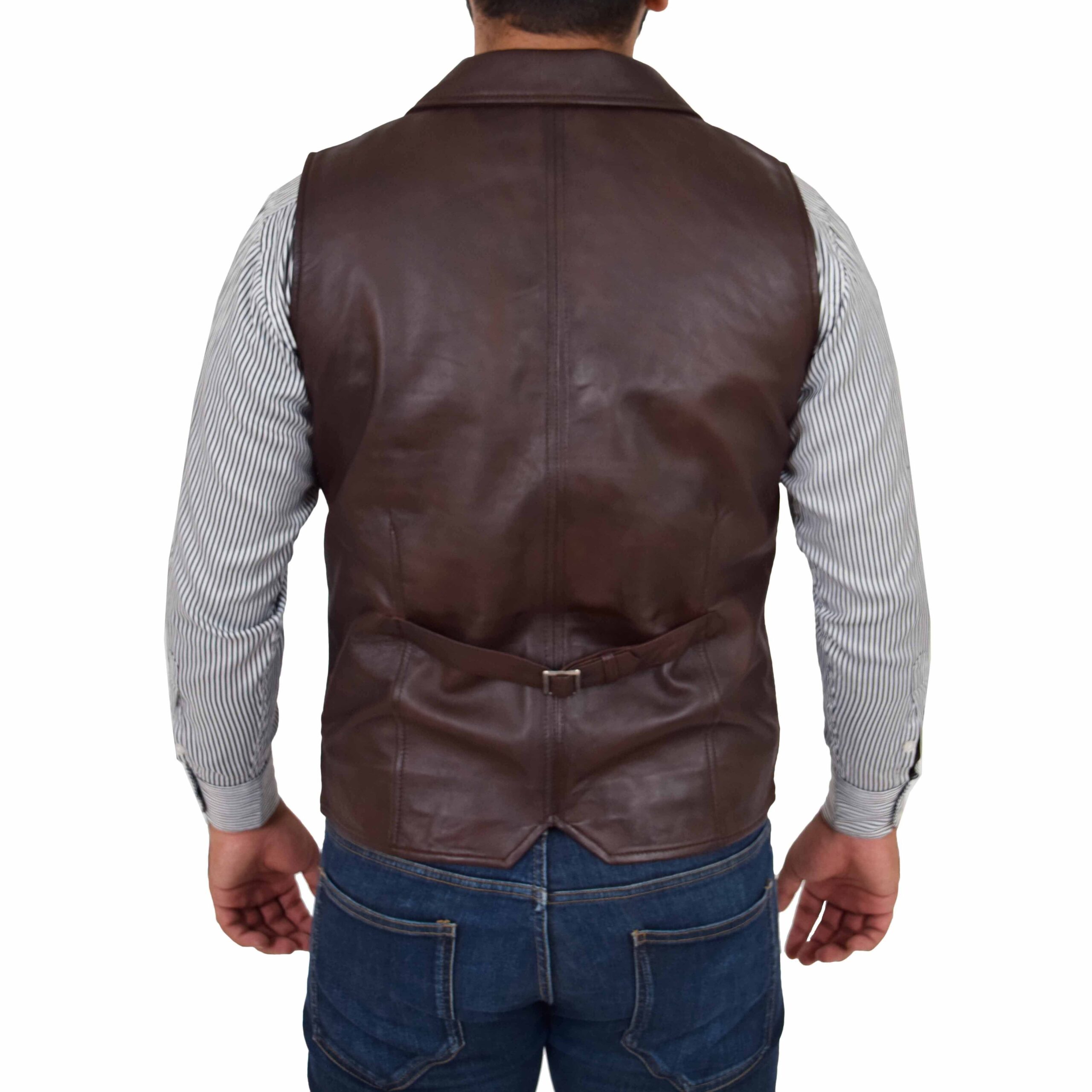 BUNERI de Cuero Calvin Marrón Abotonado Gilet - Imagen 2