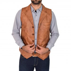 BUNERI de Cuero Calvin Tan Abotonado Gilet