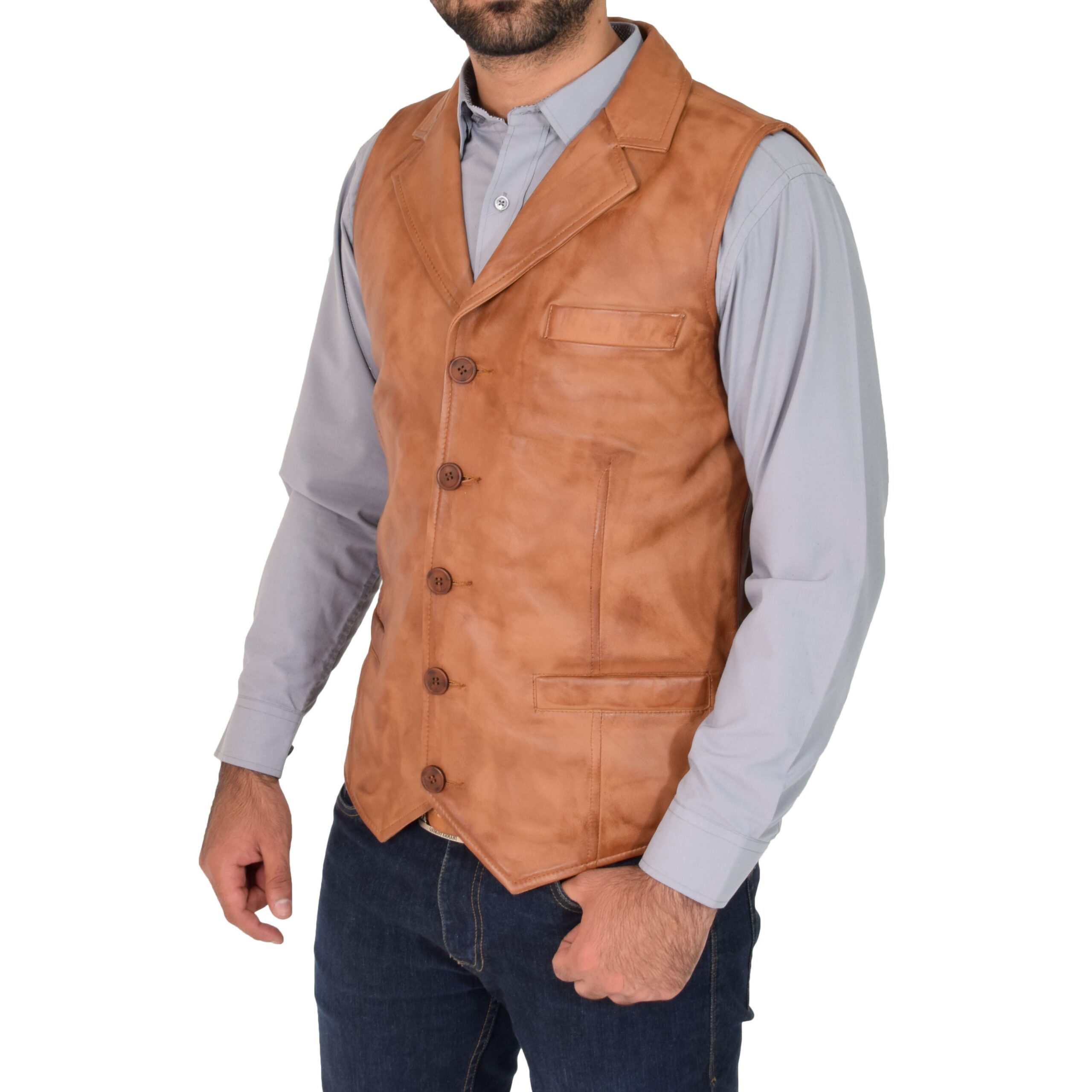 BUNERI de Cuero Calvin Tan Abotonado Gilet - Imagen 4