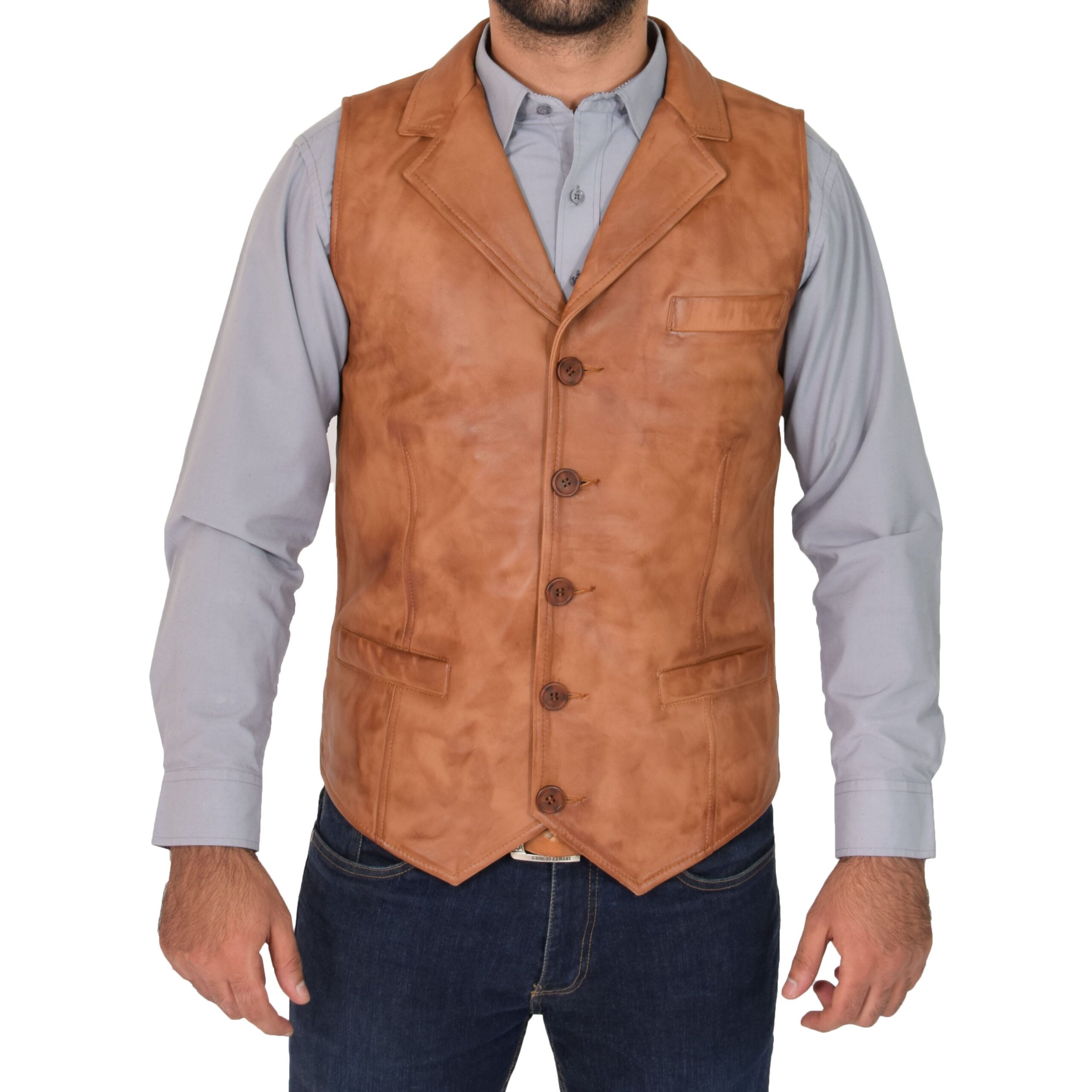 BUNERI de Cuero Calvin Tan Abotonado Gilet - Imagen 5
