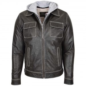 BUNERI Cuero Cypher Gris Capucha Extraíble Hombre