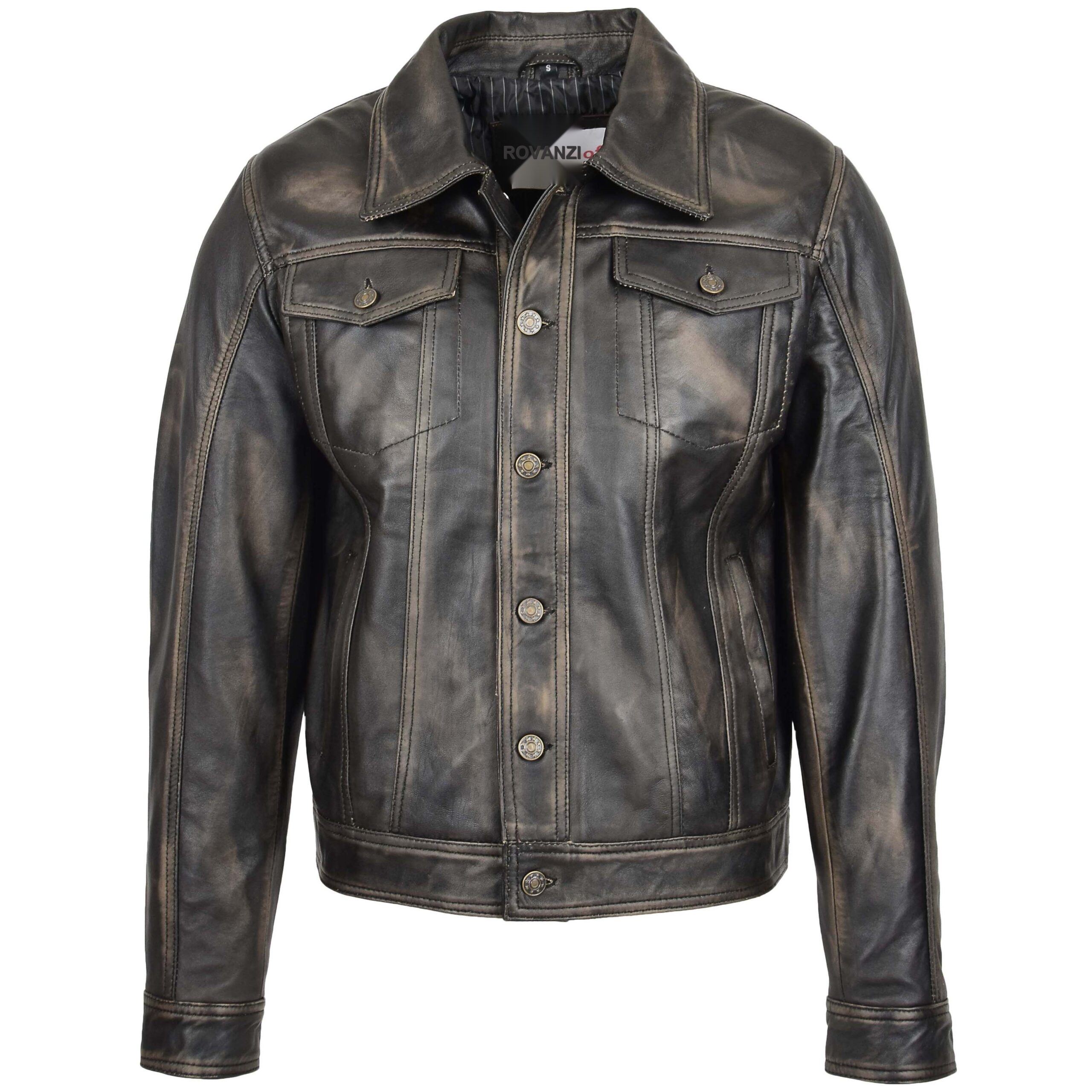 BUNERI Chaqueta Hombre Cuero Lee Rider Casual Negro Bicolor II