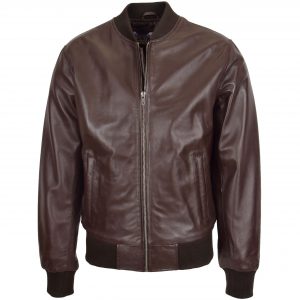 BUNERI Chaqueta Bomber MA-1 de Cuero Marrón para Hombre