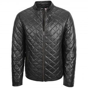 BUNERI Chaqueta Anorak de Cuero Negro Acolchada para Hombre