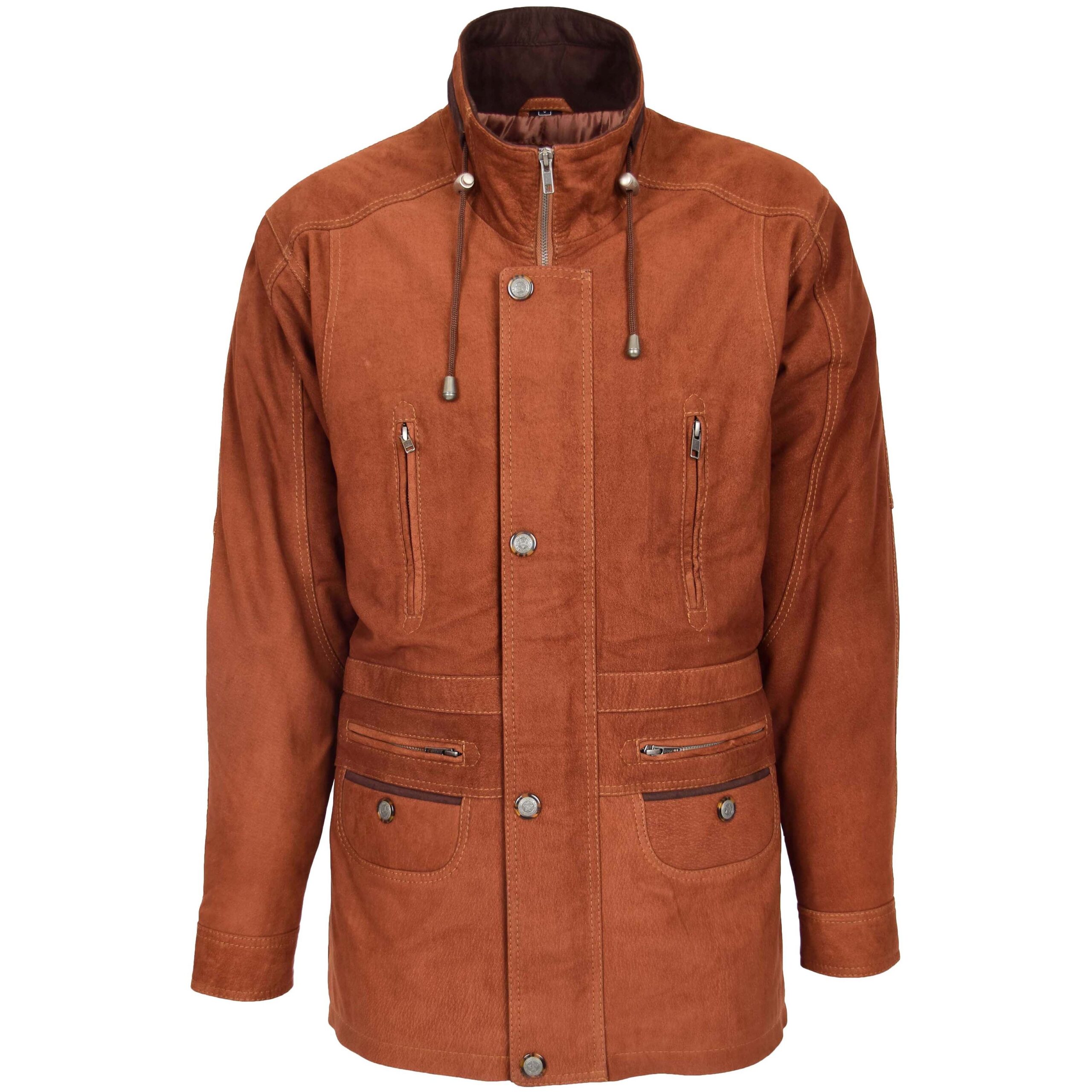BUNERI Abrigo Tipo Coche Longitud Cadera en Nubuck Tan para Hombre - Imagen 3