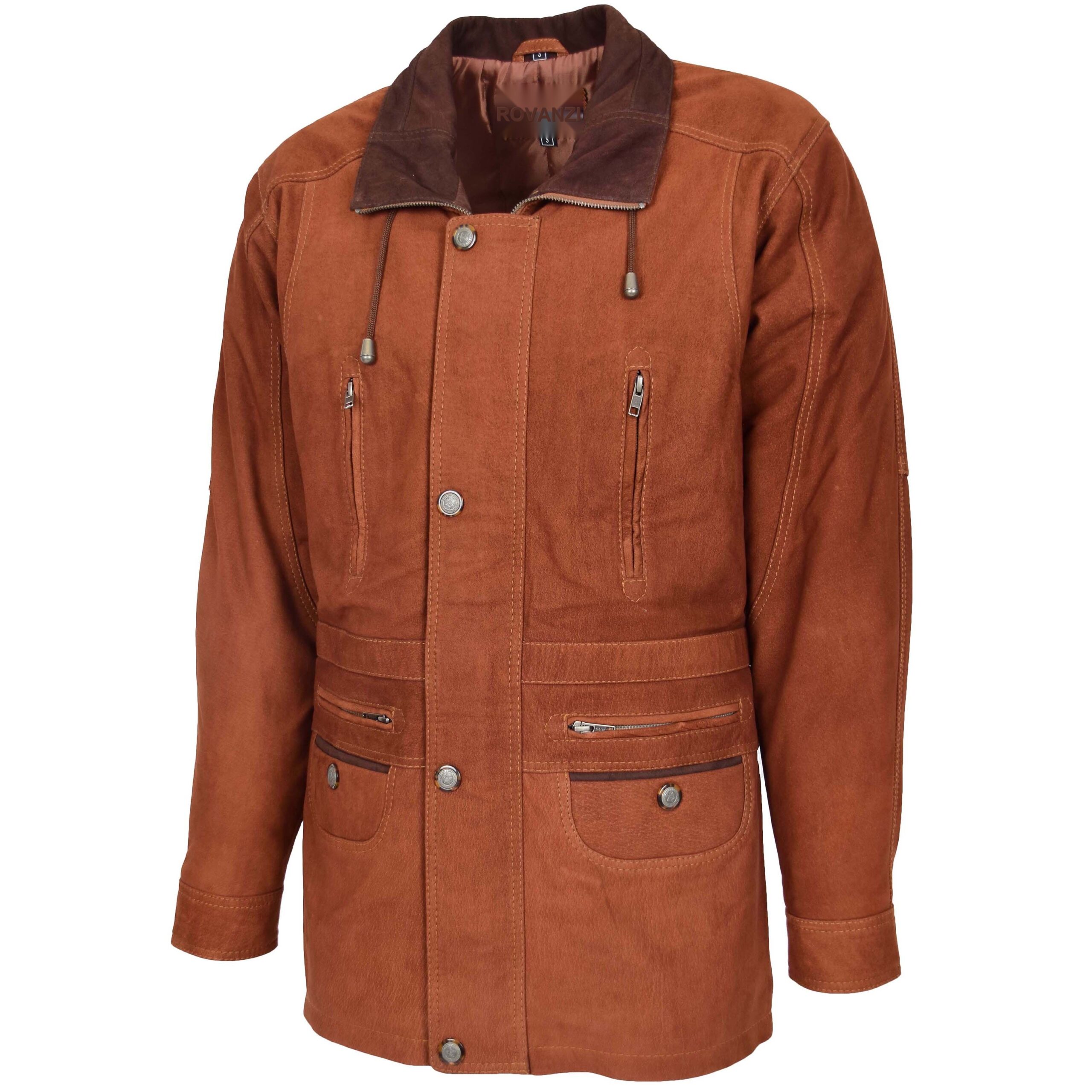 BUNERI Abrigo Tipo Coche Longitud Cadera en Nubuck Tan para Hombre - Imagen 4