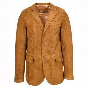 BUNERI Blazer de Ante de Cabra para Hombre Dos Botones Coñac