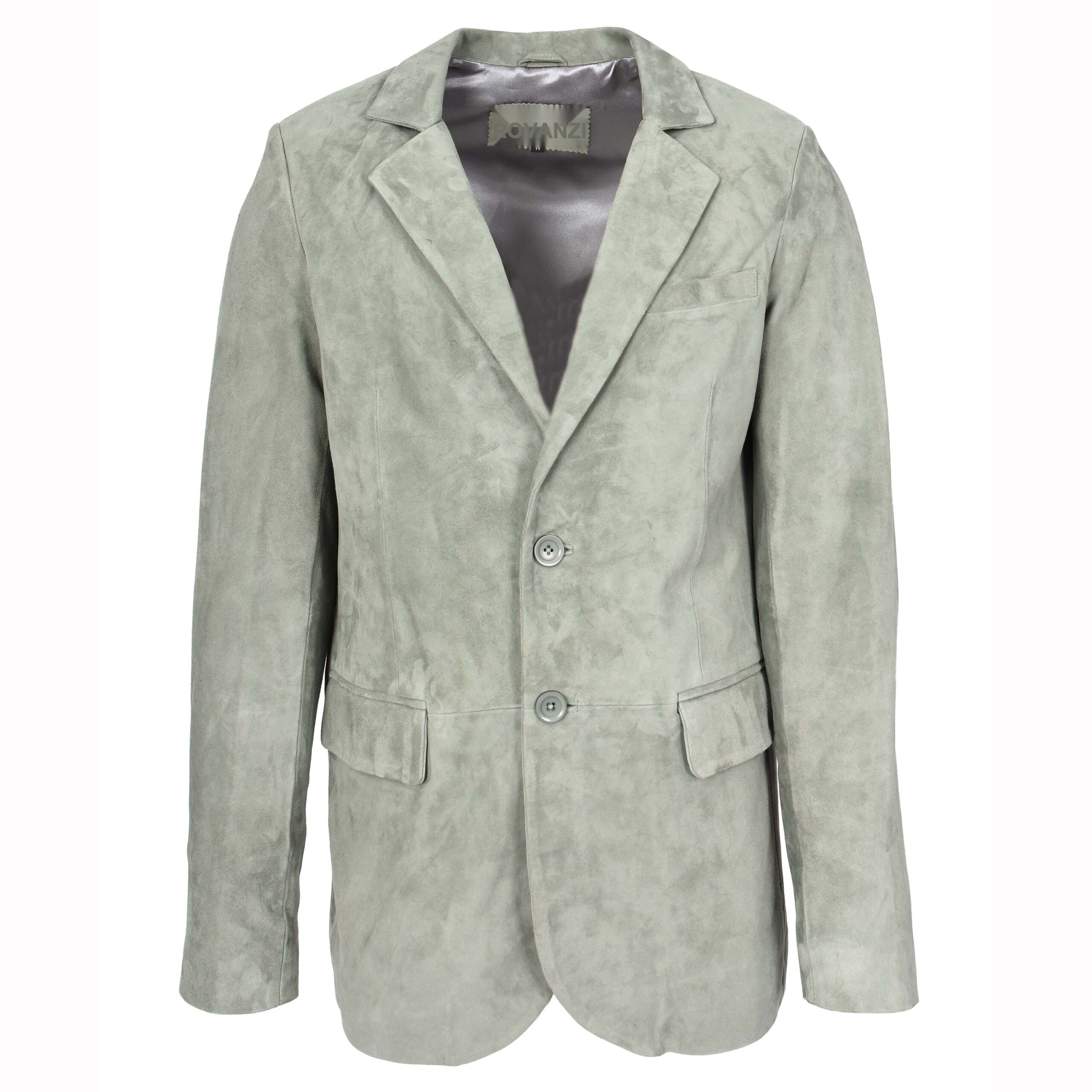 BUNERI Blazer de Ante de Cabra para Hombre Dos Botones Gris