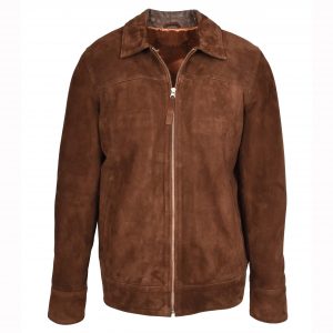 BUNERI Chaqueta de Ante de Cabra Zip Clásico Estilo Caja para Hombre Marrón Óxido