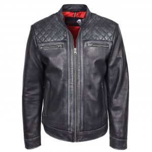 BUNERI Chaqueta Biker Hombre Cuero Real Estilo Cafe Racer Negra