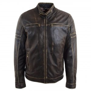 BUNERI Chaqueta Biker Cuero Negro Efecto Rub Off Vintage Hombre