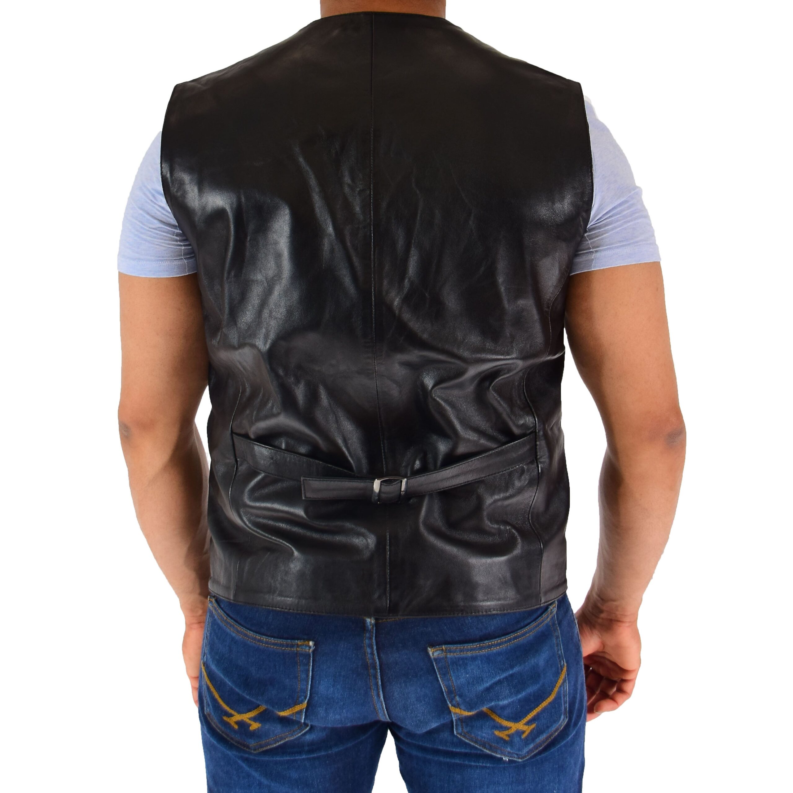 BUNERI Gilet de Cuero Real para Hombre Negro - Imagen 2
