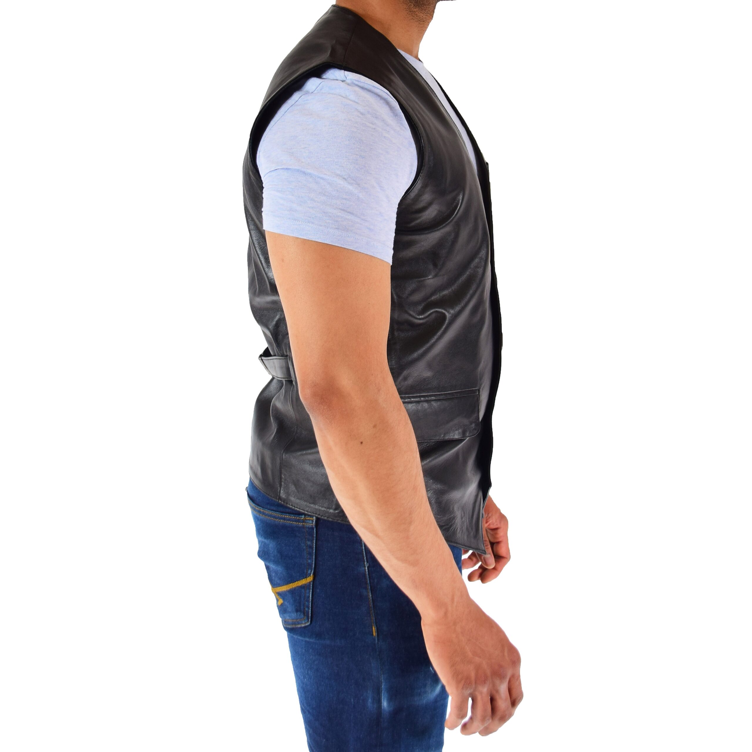 BUNERI Gilet de Cuero Real para Hombre Negro - Imagen 3