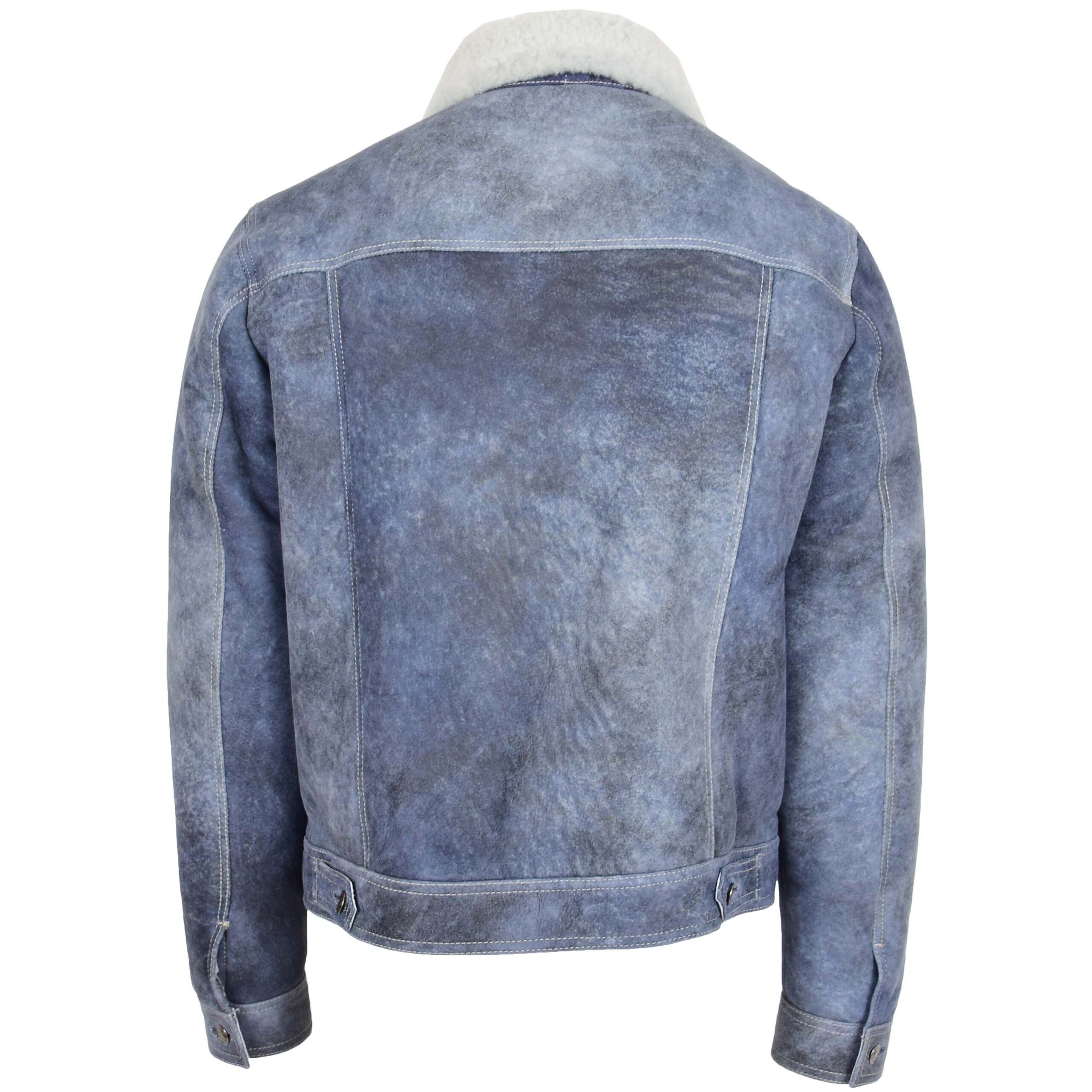 BUNERI Chaqueta Trucker Hombre Piel Oveja Real Azul Denim - Imagen 2