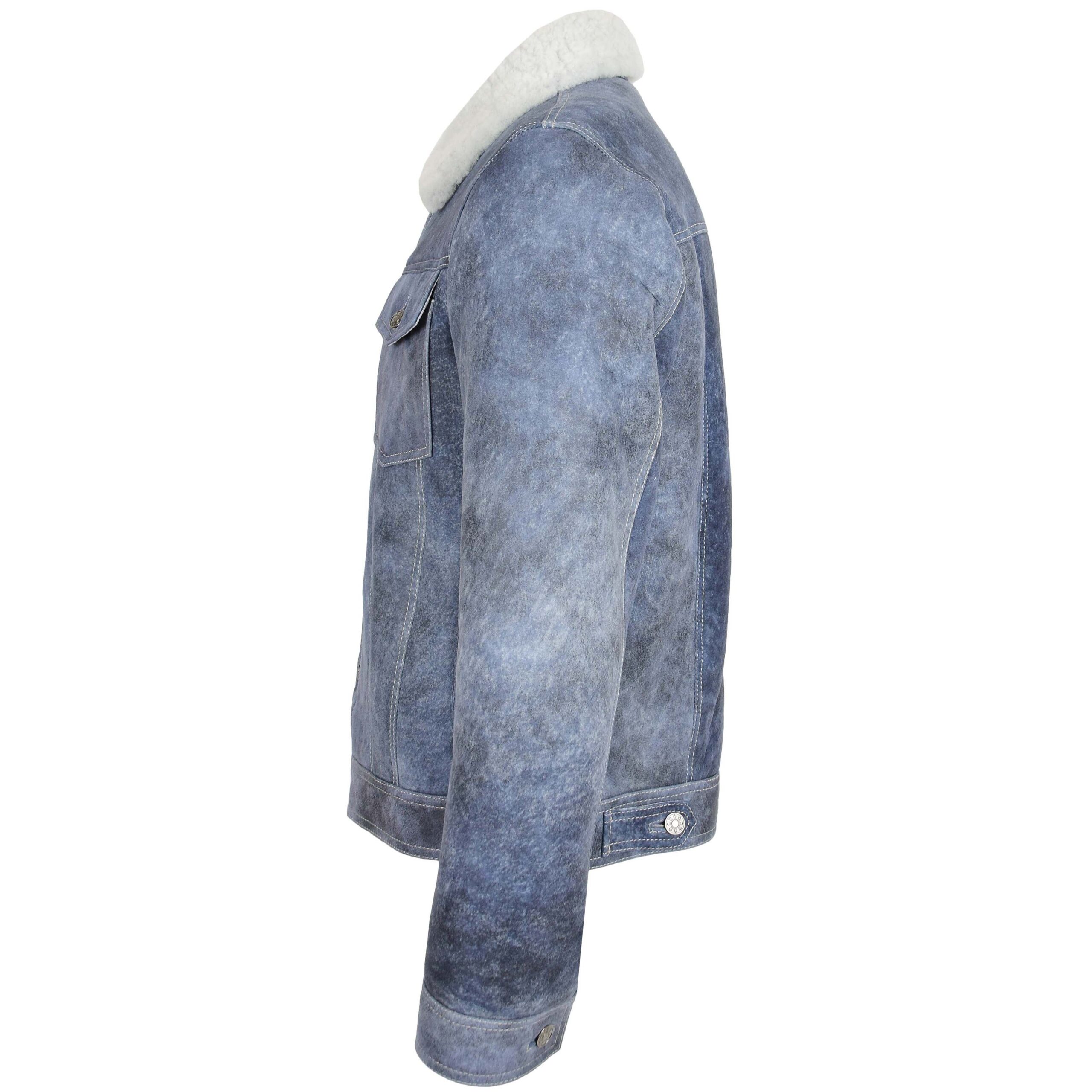 BUNERI Chaqueta Trucker Hombre Piel Oveja Real Azul Denim - Imagen 5