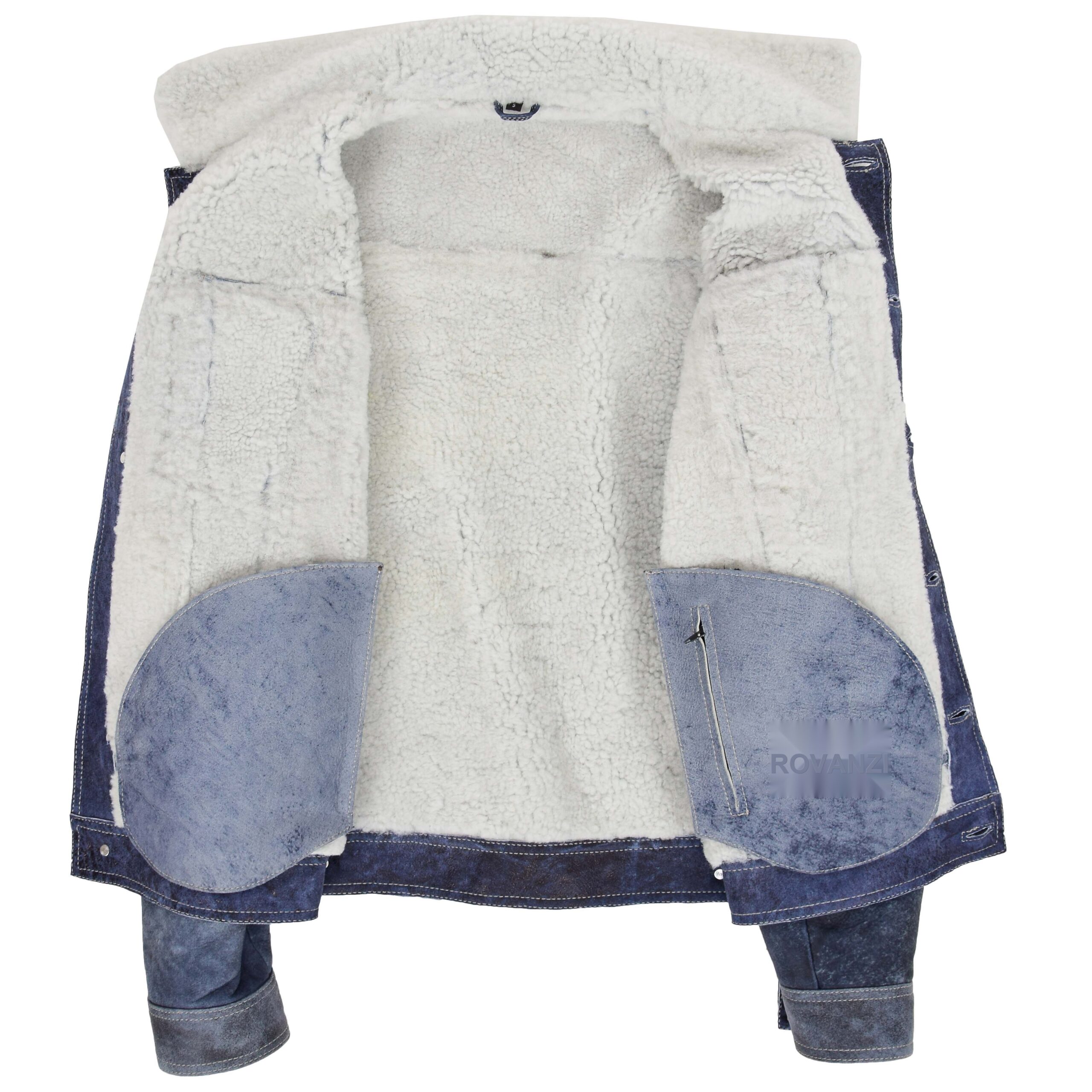 BUNERI Chaqueta Trucker Hombre Piel Oveja Real Azul Denim - Imagen 6