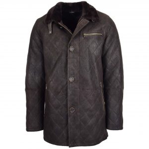 BUNERI Marrón Oscuro Chaqueta Piel Oveja Punto de Cruz Anorak
