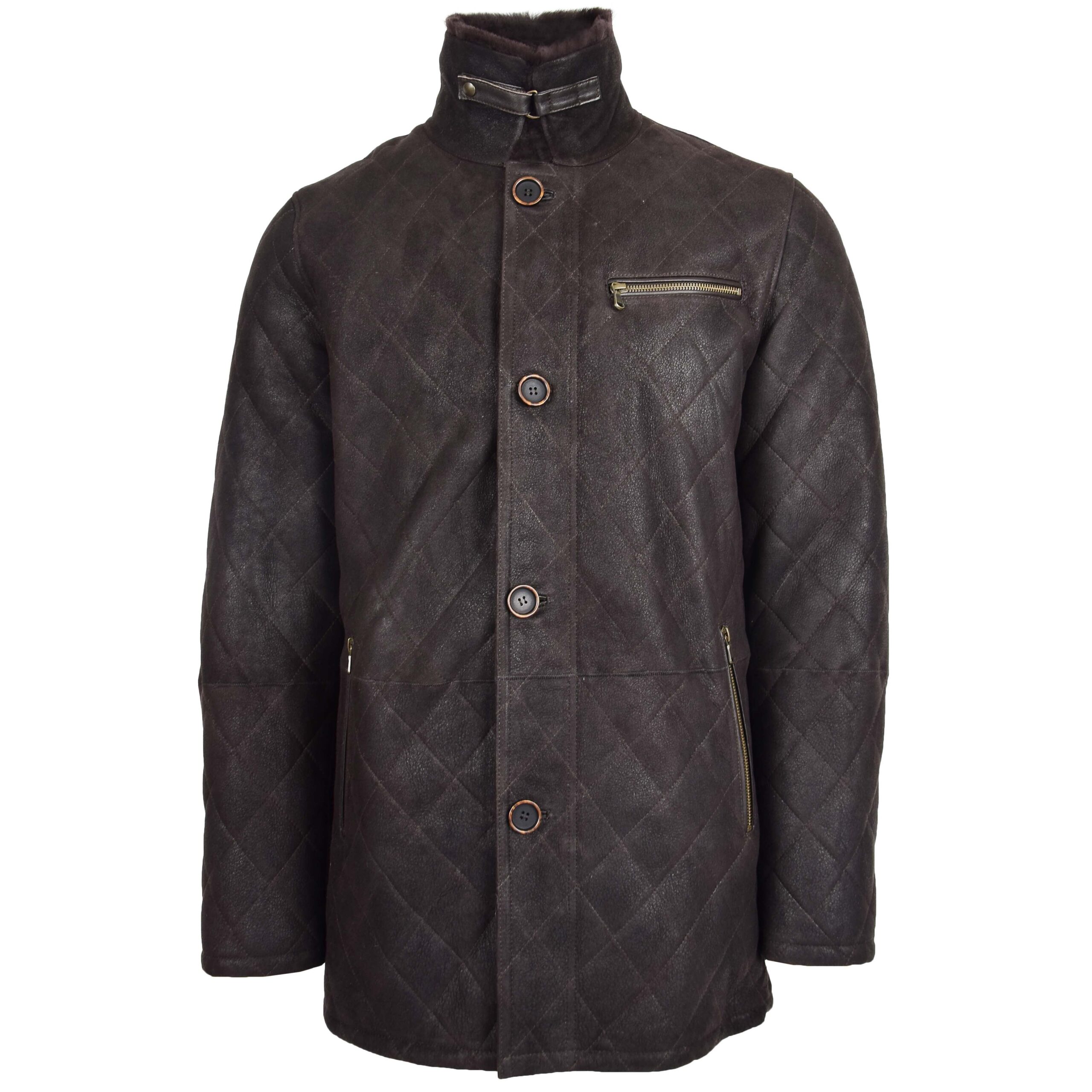 BUNERI Marrón Oscuro Chaqueta Piel Oveja Punto de Cruz Anorak - Imagen 3