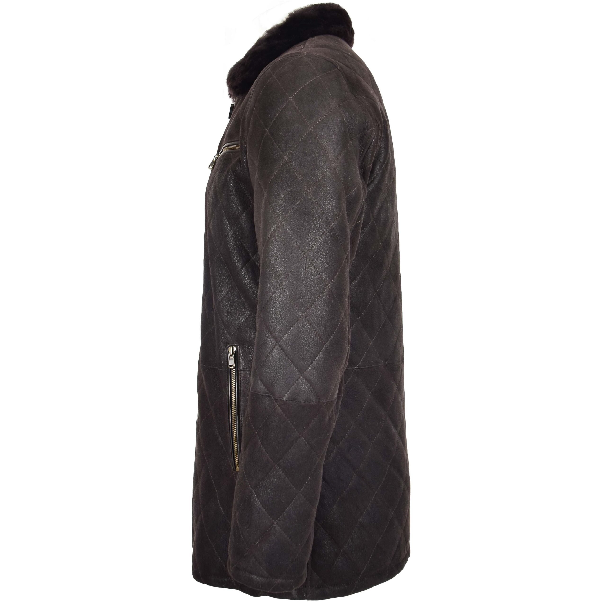 BUNERI Marrón Oscuro Chaqueta Piel Oveja Punto de Cruz Anorak - Imagen 5