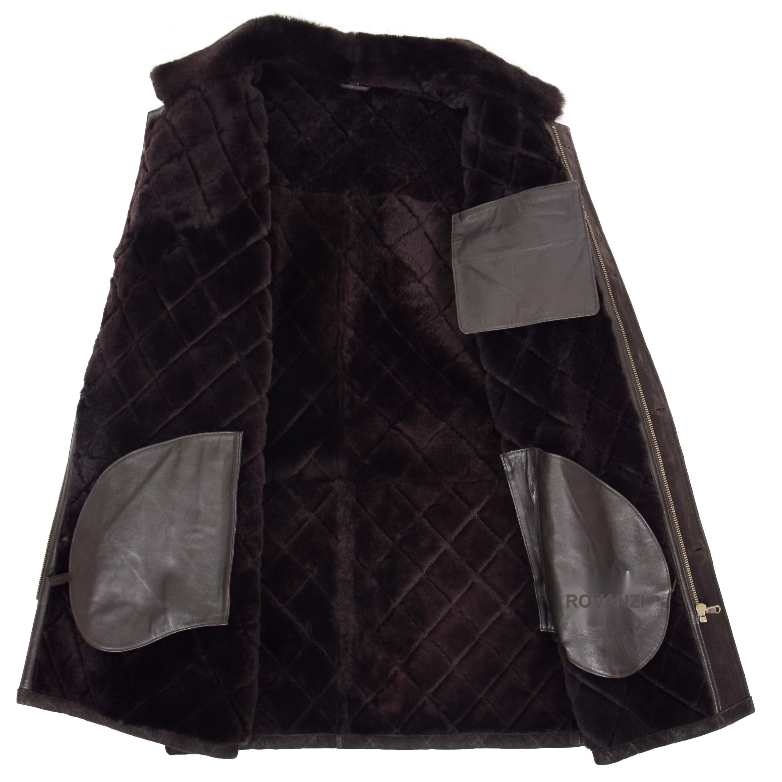 BUNERI Marrón Oscuro Chaqueta Piel Oveja Punto de Cruz Anorak - Imagen 6