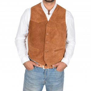 BUNERI Chaleco de Ante Tan para Hombre con Botonadura