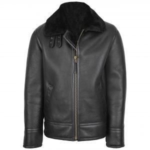 BUNERI Chaqueta Hombre Piel de Cordero Estilo Top Gun Negro