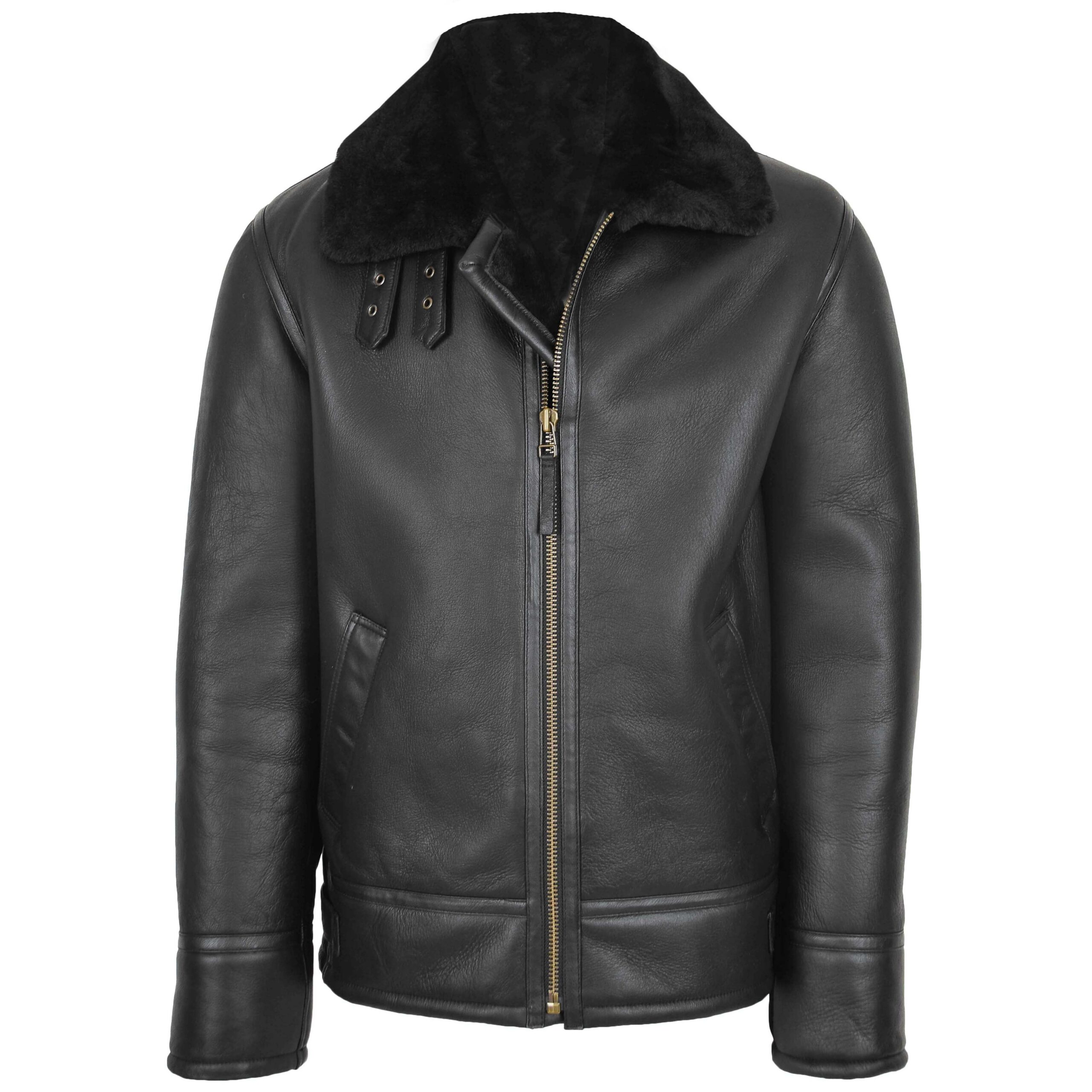 BUNERI Chaqueta Hombre Piel de Cordero Estilo Top Gun Negro