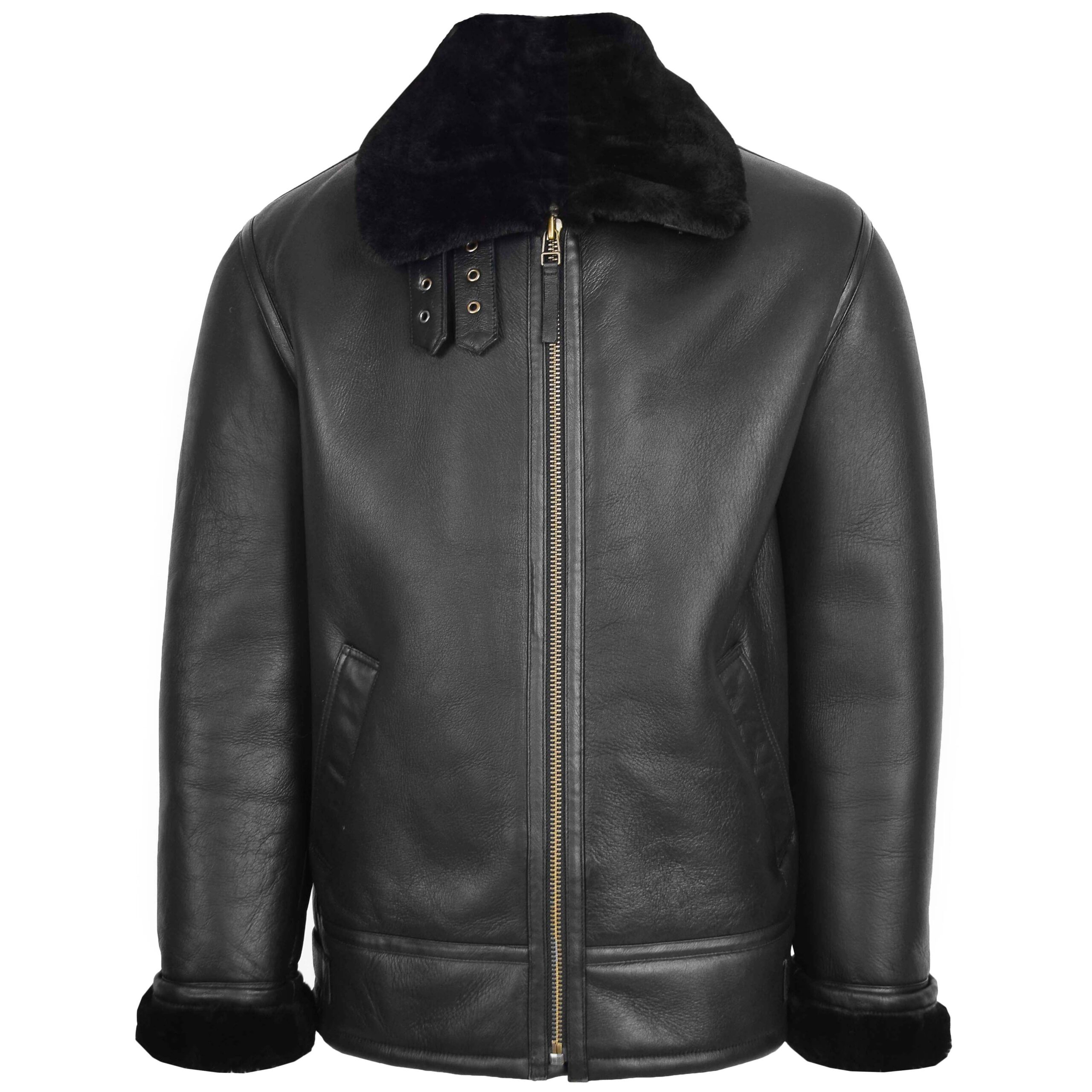 BUNERI Chaqueta Hombre Piel de Cordero Estilo Top Gun Negro - Imagen 3