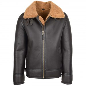 BUNERI Piel de Oveja Oscar Marrón Jengibre Estilo Top Gun Hombre