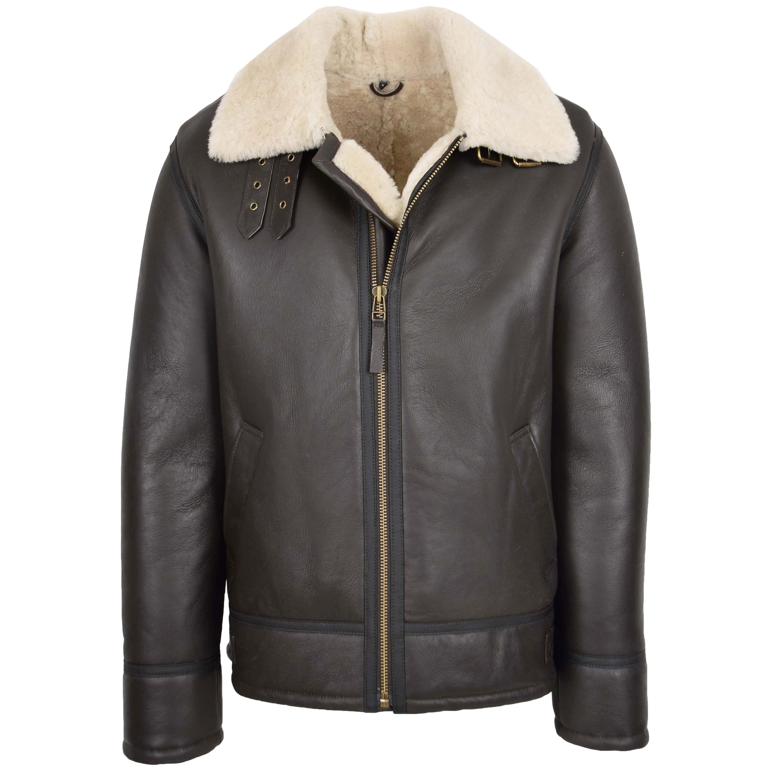 BUNERI Chaqueta Hombre Piel de Cordero Estilo Top Gun Marron Blanco