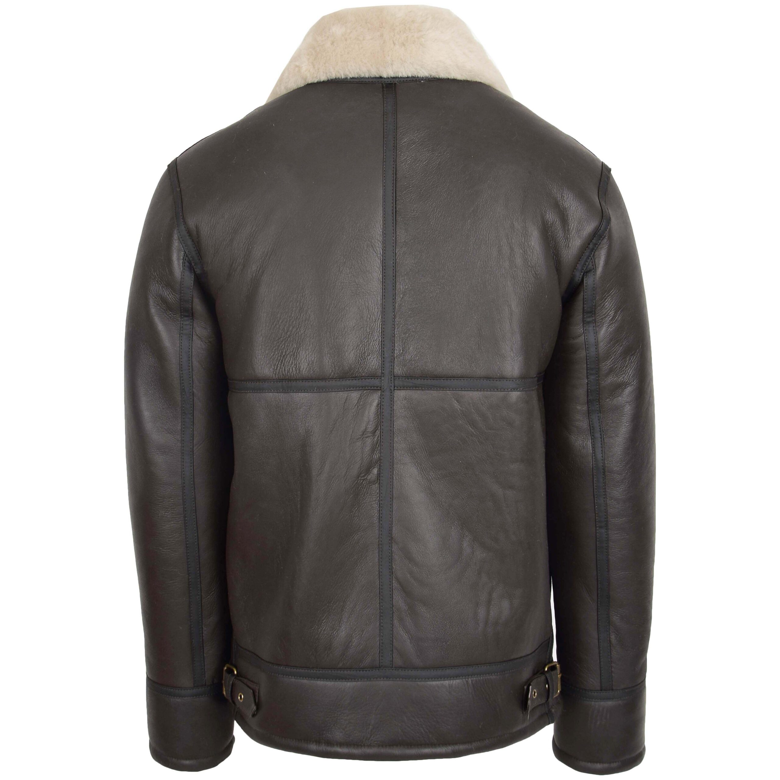 BUNERI Chaqueta Hombre Piel de Cordero Estilo Top Gun Marron Blanco - Imagen 2