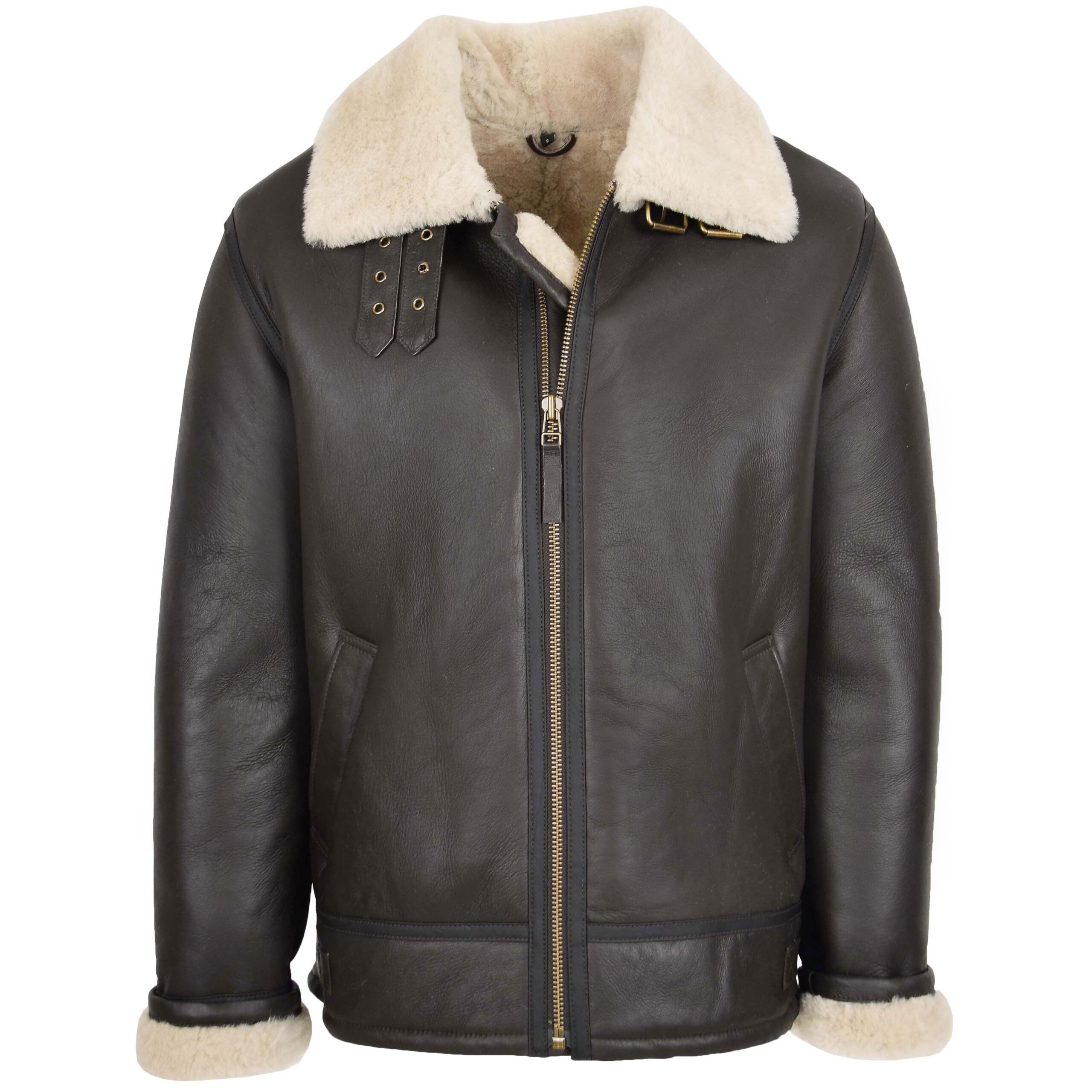 BUNERI Chaqueta Hombre Piel de Cordero Estilo Top Gun Marron Blanco - Imagen 3