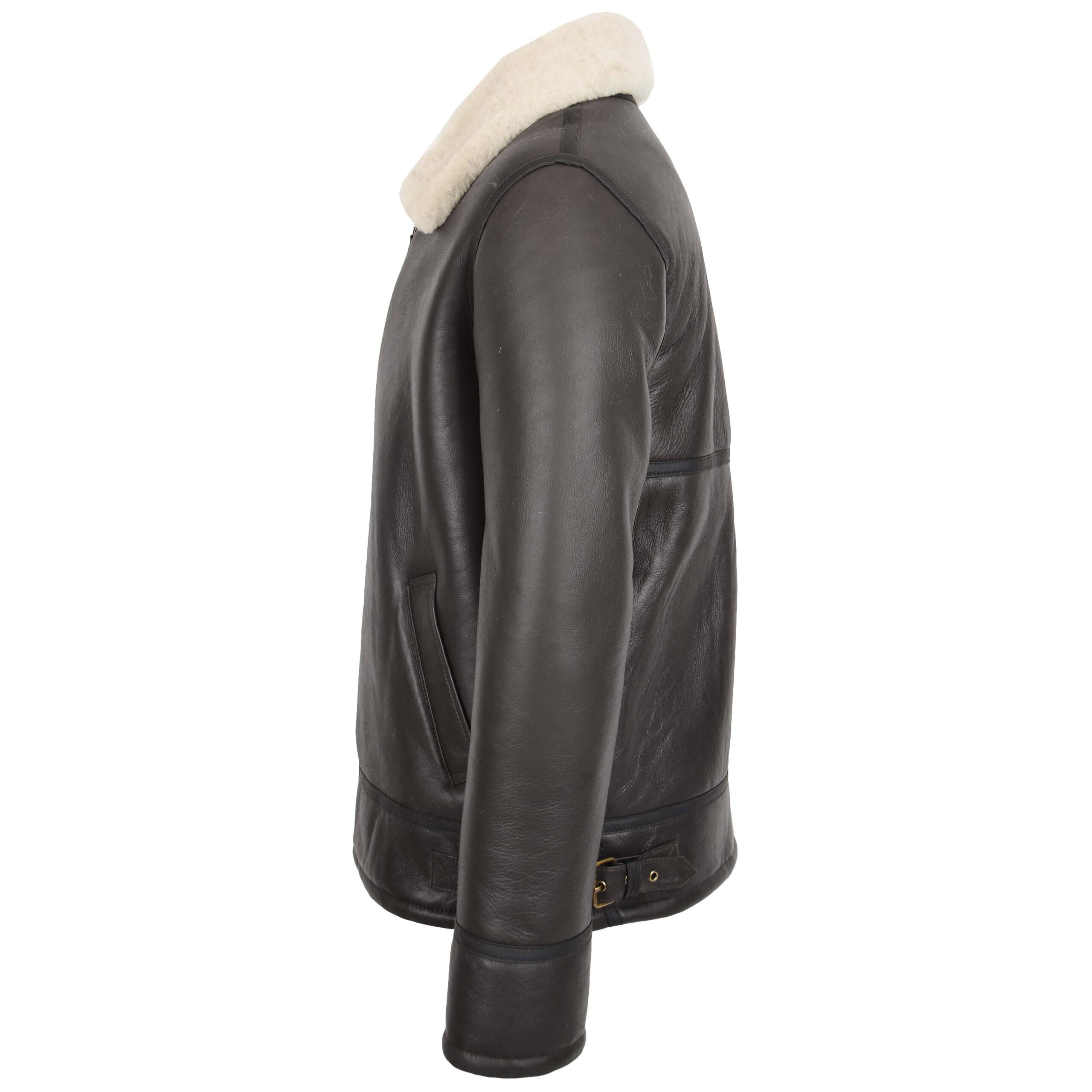 BUNERI Chaqueta Hombre Piel de Cordero Estilo Top Gun Marron Blanco - Imagen 5