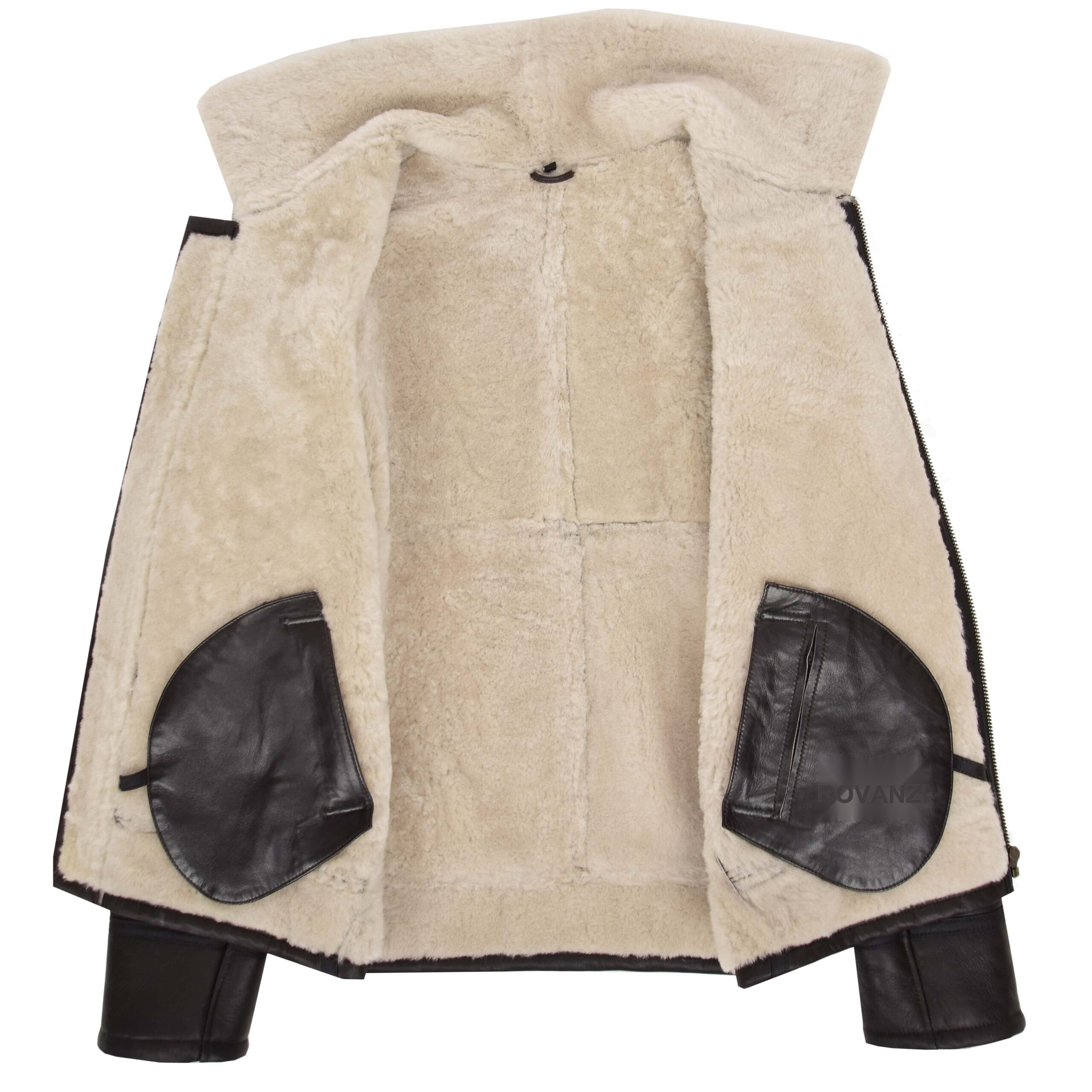 BUNERI Chaqueta Hombre Piel de Cordero Estilo Top Gun Marron Blanco - Imagen 6