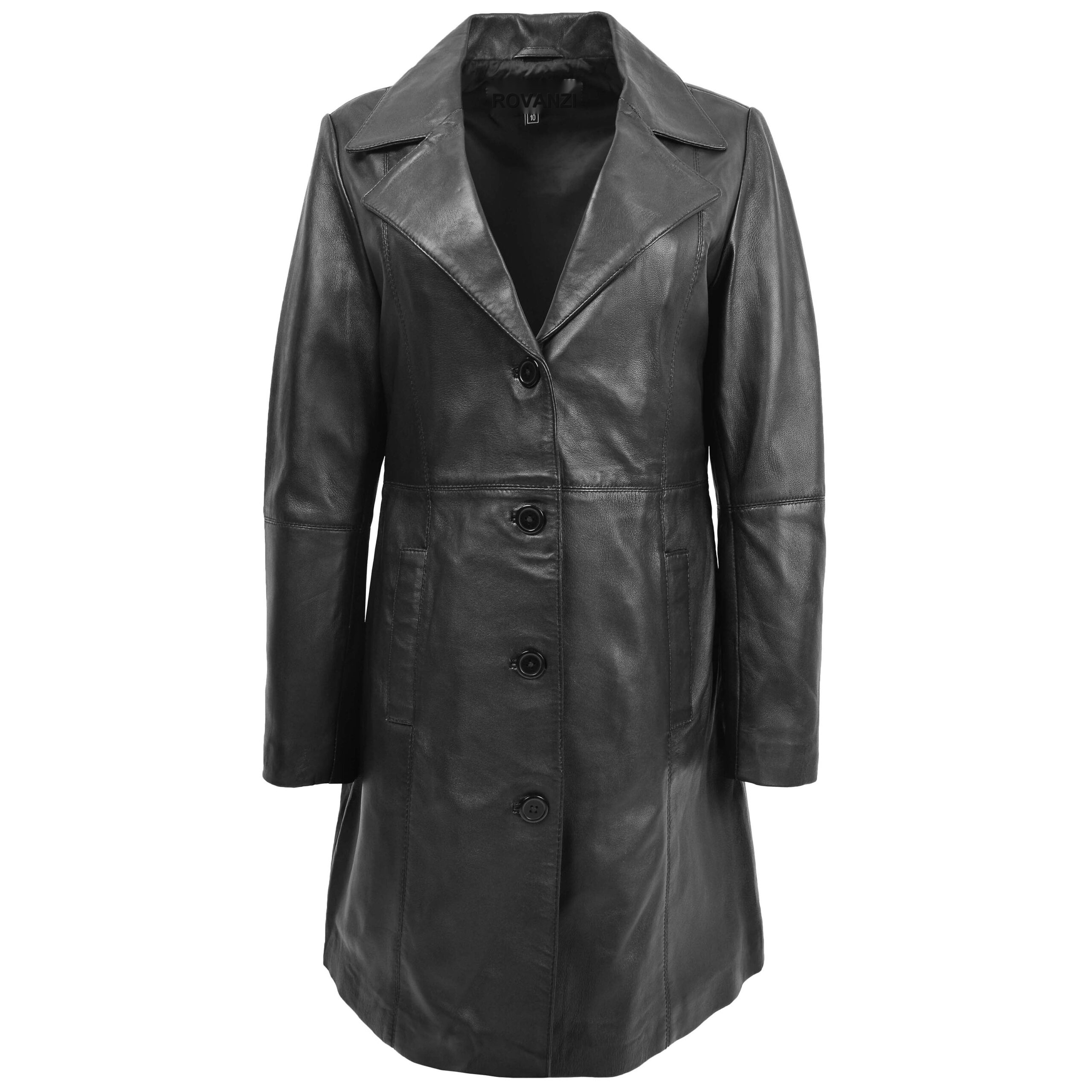 BUNERI Abrigo de Cuero Suave Negro de 3/4 Longitud Clásico para Mujer