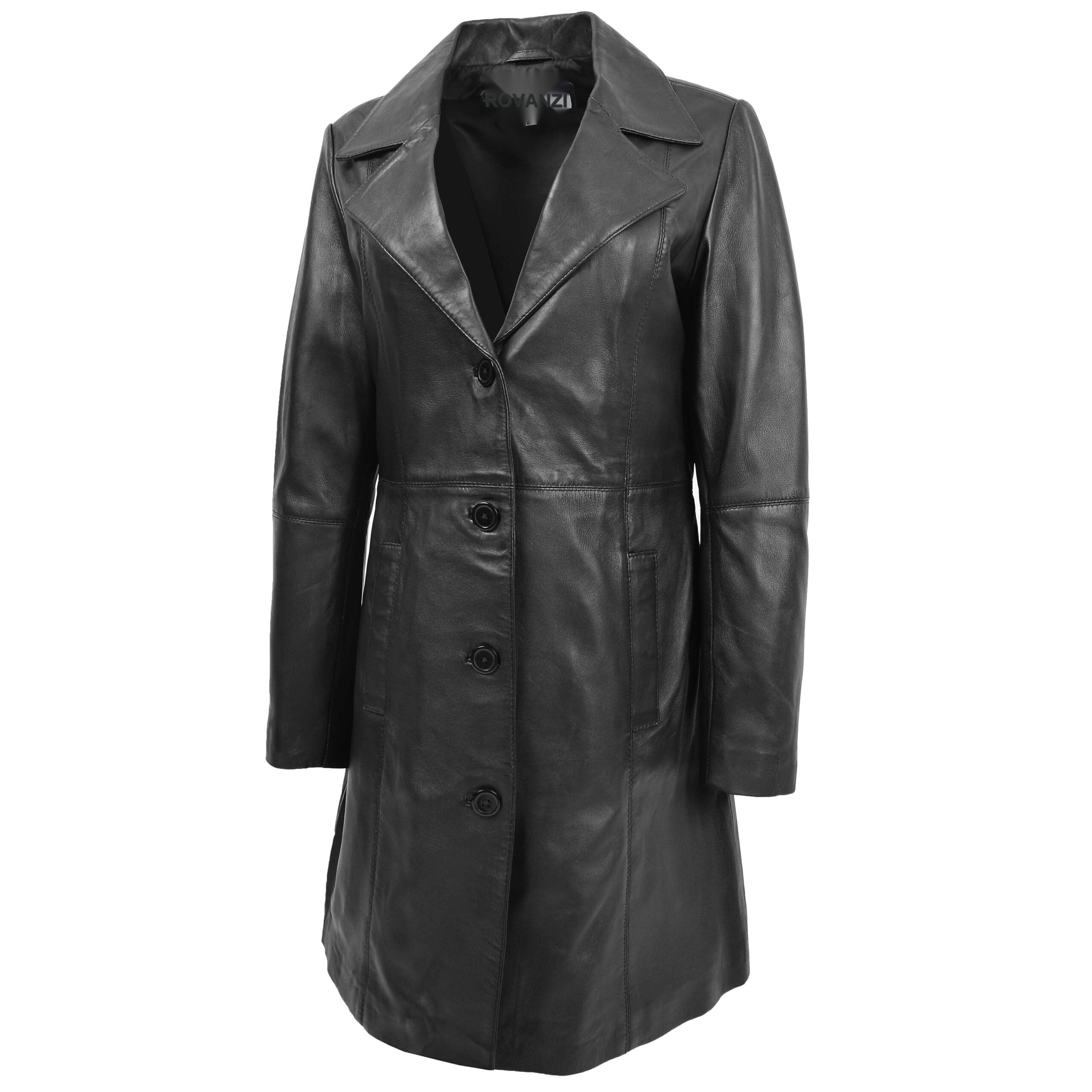 BUNERI Abrigo de Cuero Suave Negro de 3/4 Longitud Clásico para Mujer - Imagen 4