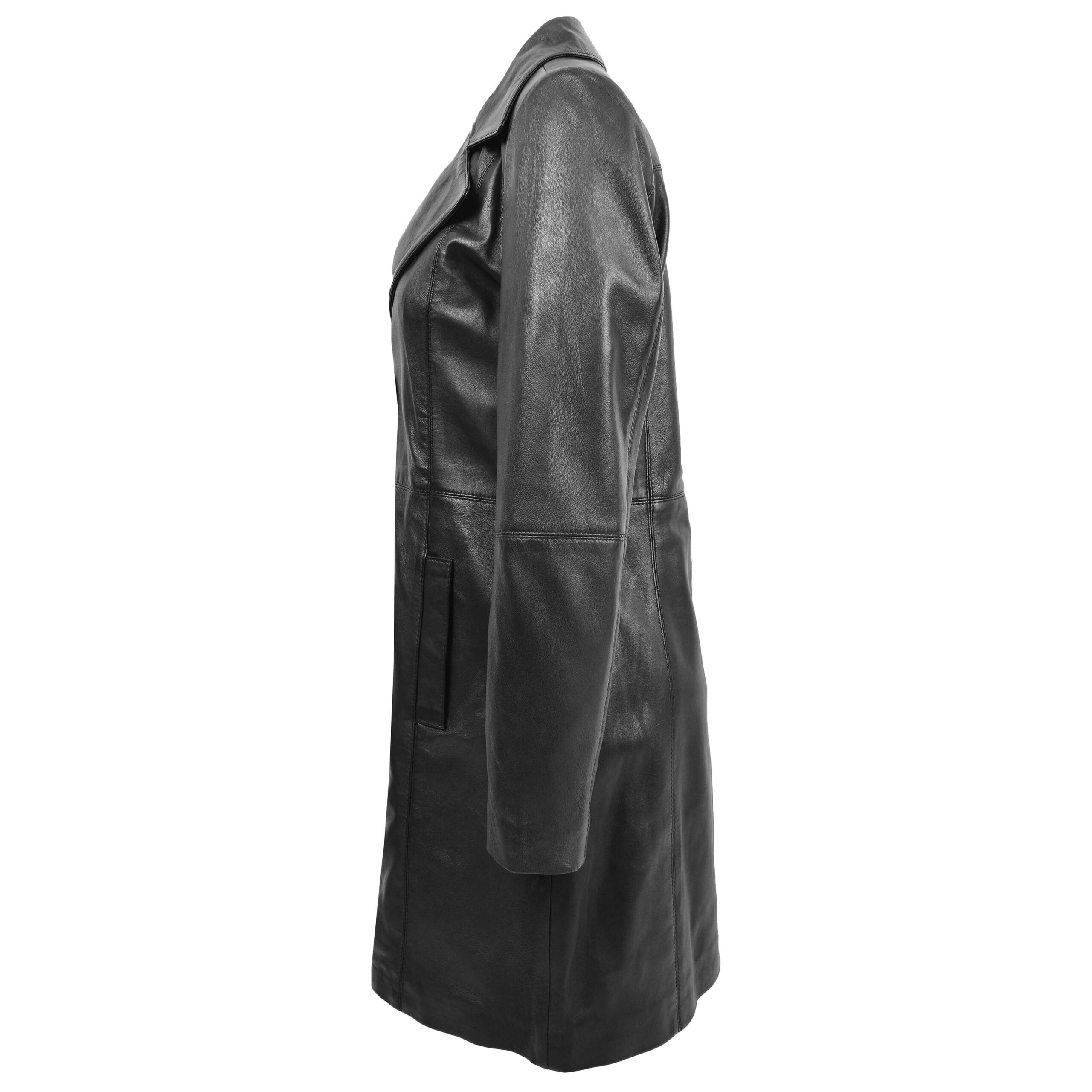 BUNERI Abrigo de Cuero Suave Negro de 3/4 Longitud Clásico para Mujer - Imagen 5