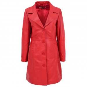 BUNERI Abrigo de Cuero Suave Clásico 3/4 de Largo para Mujer Rojo