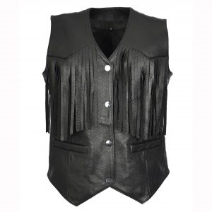 BUNERI Biker Cuero Vaca Raven Negro con Flecos
