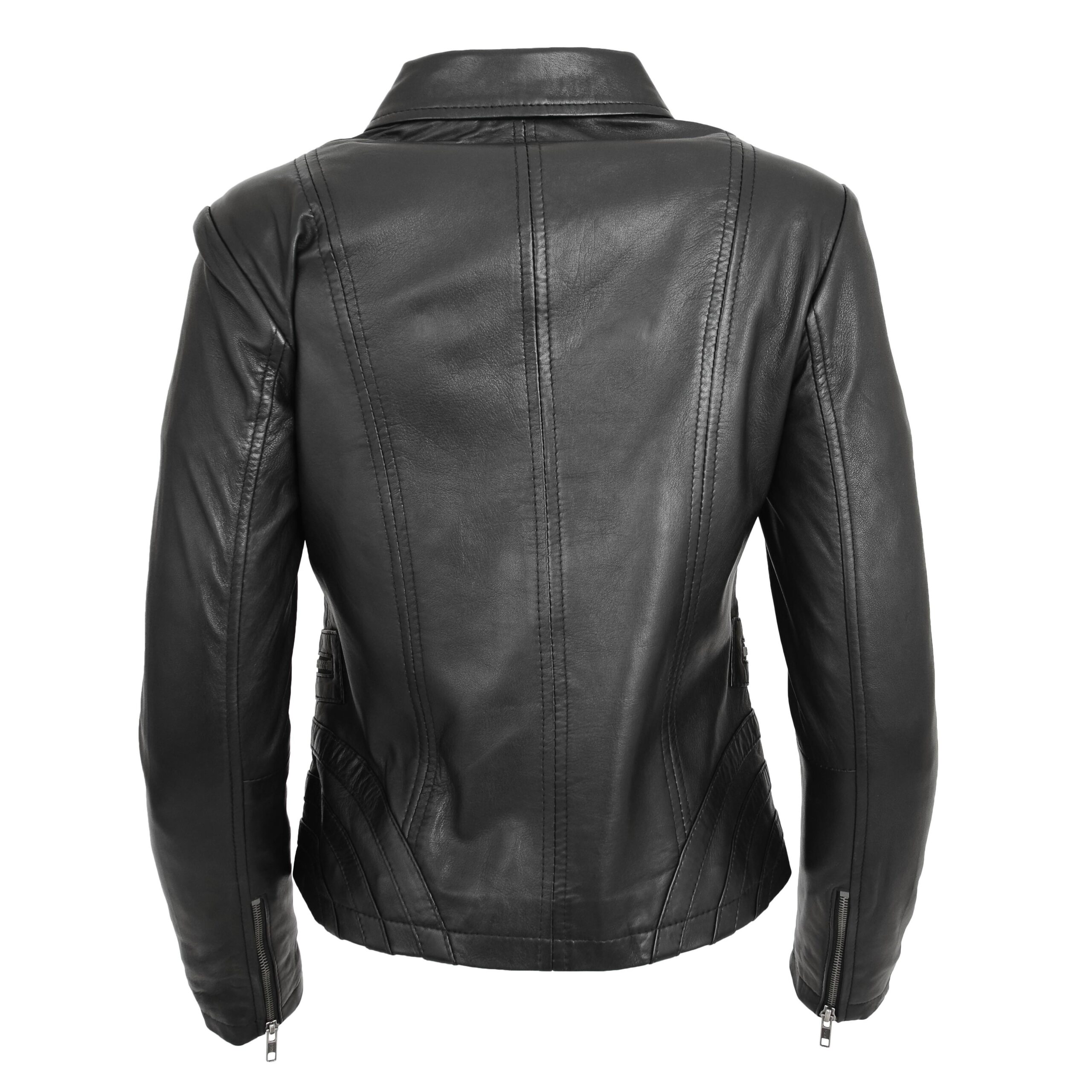 BUNERI Chaqueta Mujer Cuero Biker Zip Box Clasico Negro - Imagen 2