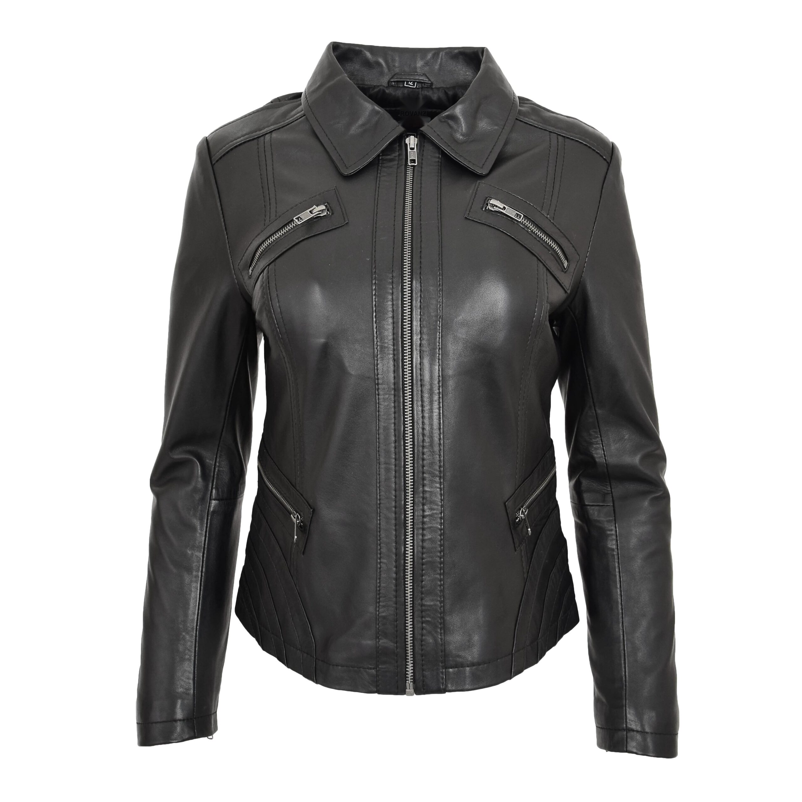 BUNERI Chaqueta Mujer Cuero Biker Zip Box Clasico Negro - Imagen 3