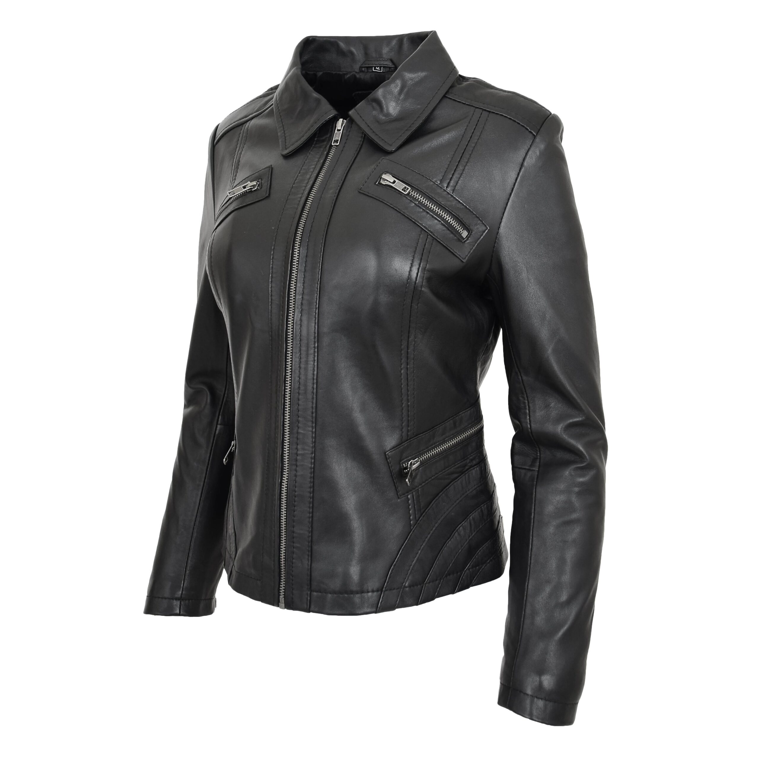 BUNERI Chaqueta Mujer Cuero Biker Zip Box Clasico Negro - Imagen 4