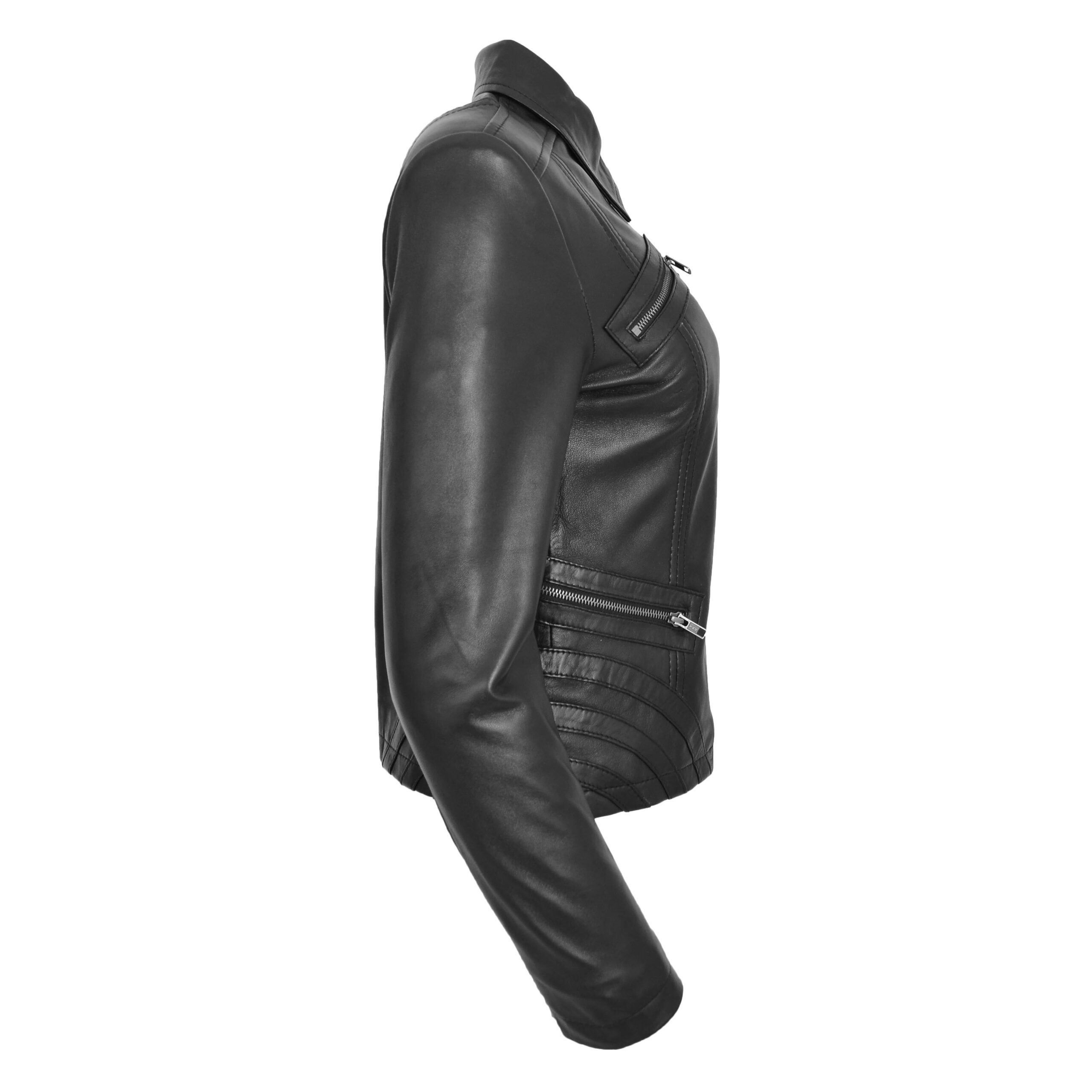 BUNERI Chaqueta Mujer Cuero Biker Zip Box Clasico Negro - Imagen 6