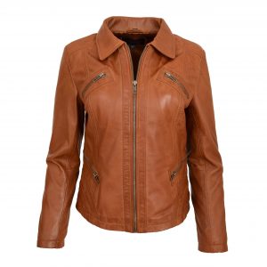 BUNERI Biker Nova Tan de Cuero Clásica Zip Corte Caja
