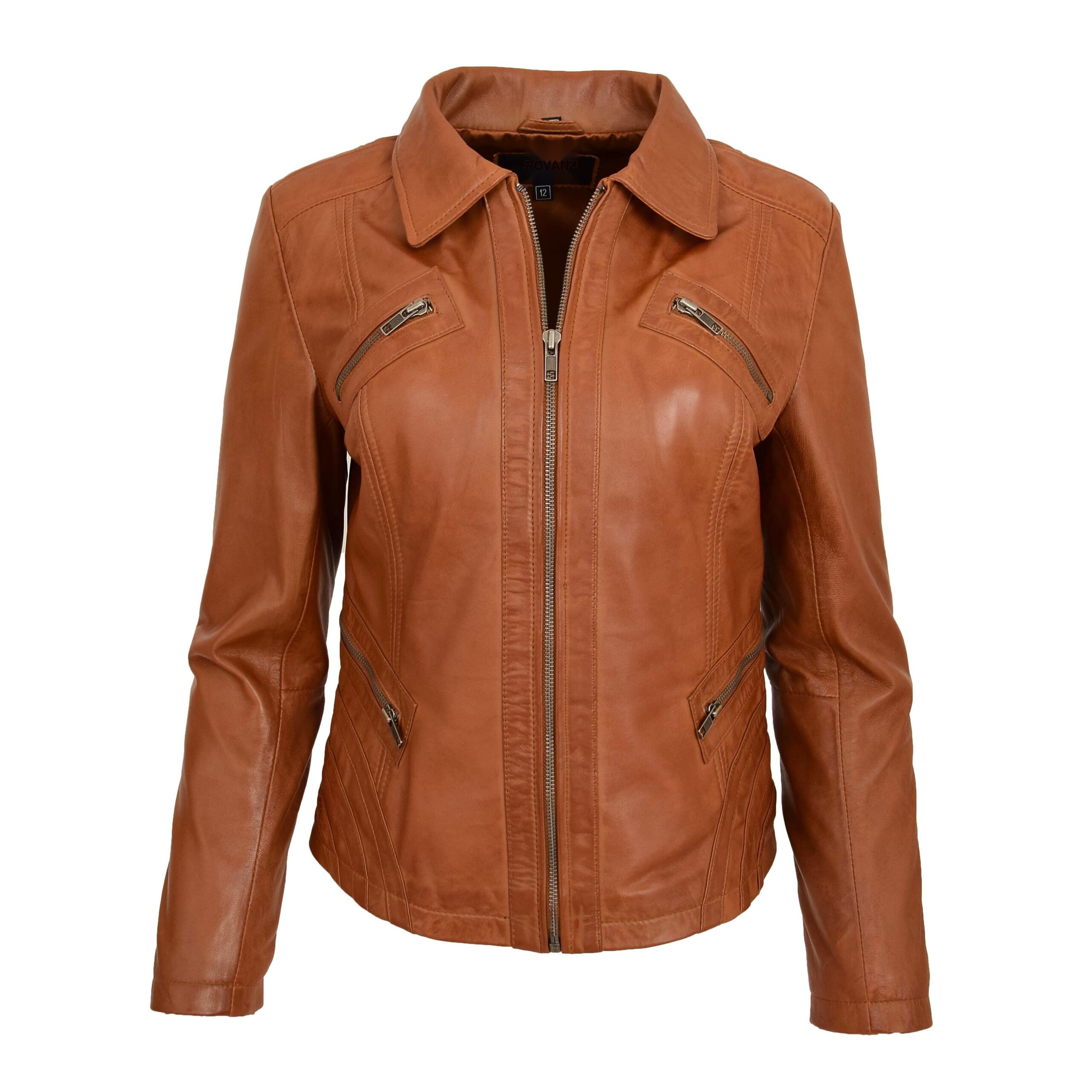 BUNERI Biker Nova Tan de Cuero Clásica Zip Corte Caja