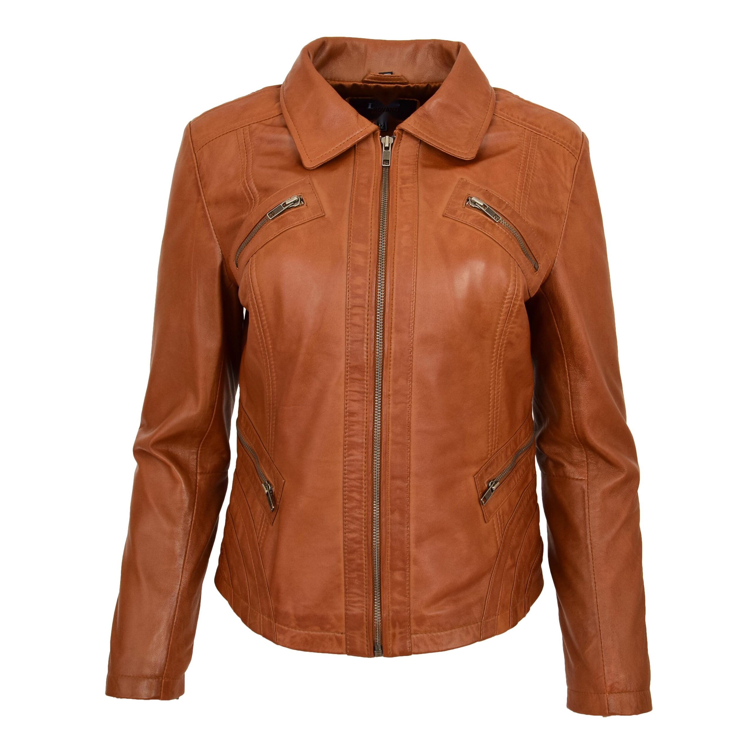 BUNERI Biker Nova Tan de Cuero Clásica Zip Corte Caja - Imagen 3