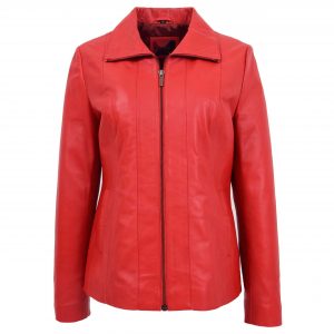 BUNERI Chaqueta de Cuero Rojo Clásica con Cremallera para Mujer
