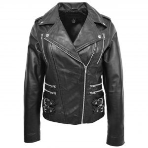 BUNERI Biker Cuero Cara Negra Cross Zip Mujer